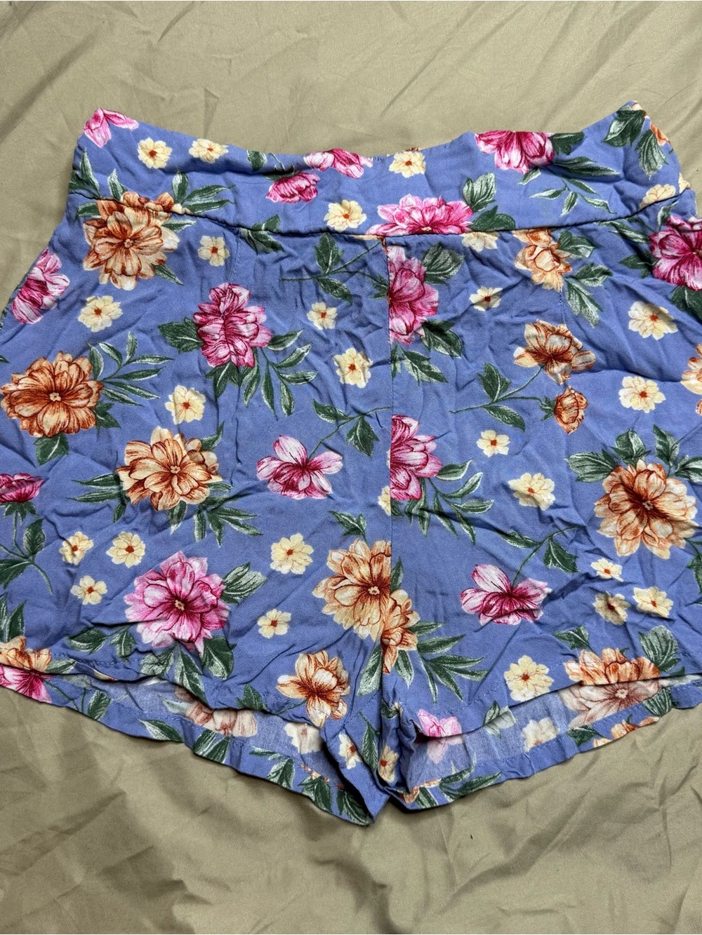 Ambiance Apparel Lavender Floral High-Waist Shorts Large Elastic waist & tie